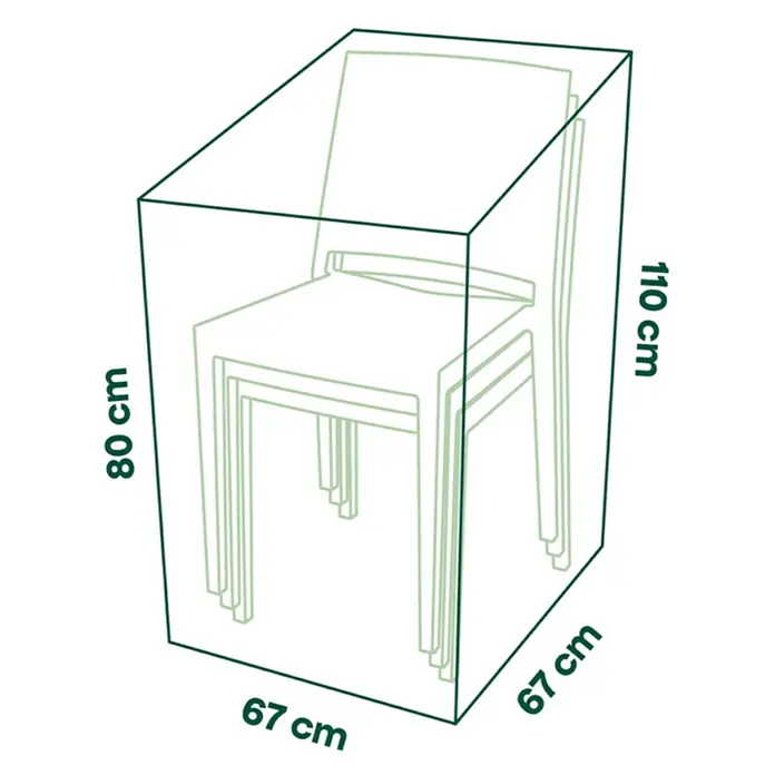 Siena Garden Stapelsessel-Schutzhülle PLUS - L x B x H: 67 x 67 x 110 cm, Polyester, TPU laminiert, Beige - Umrisszeichnung gestapelter Stühle mit Verpackungsmaßen: H 110 cm, B 80 cm, T 67 cm.