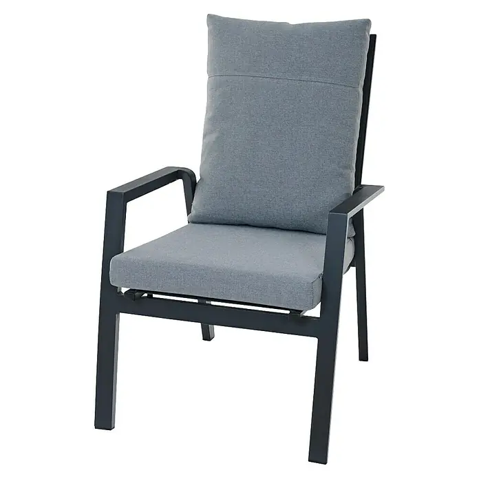 Siena Garden Garten-Positionssessel Comfort Plus - Aluminium, Ranotex, Polypropylen, Dunkelgrau, B x T x H: 65 x 80 x 98 cm - Outdoor-Sessel mit dunkelgrauem Metallrahmen und hellgrauen Stoff-Sitz- und Rückenpolstern.