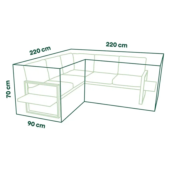 Siena Garden Loungemöbel Schutzhülle PLUS - L x B x H: 220 x 90 x 70 cm, Polyester, TPU laminiert, Beige - Maße einer L-förmigen Sofahusse: 220x220 cm, 90 cm Tiefe, 70 cm Höhe.