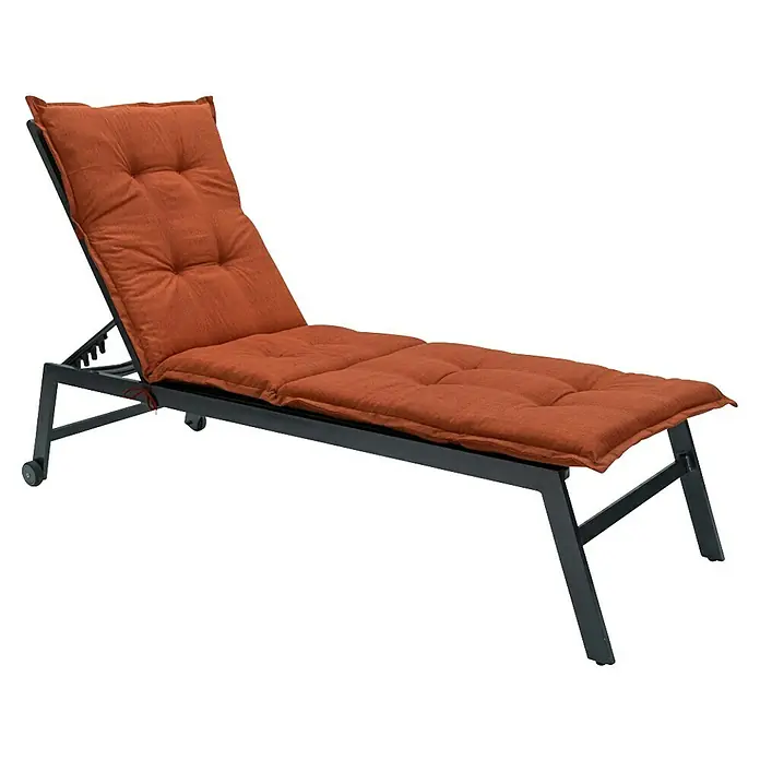 Madison Gartenmöbel-Auflage - Liegenauflage, L x B x H: 200 x 60 x 6 cm, Baumwolle, Polyester, Terra - Outdoor-Liege mit dunklem Gestell und bequemer, orange-brauner, gesteppter Auflage.