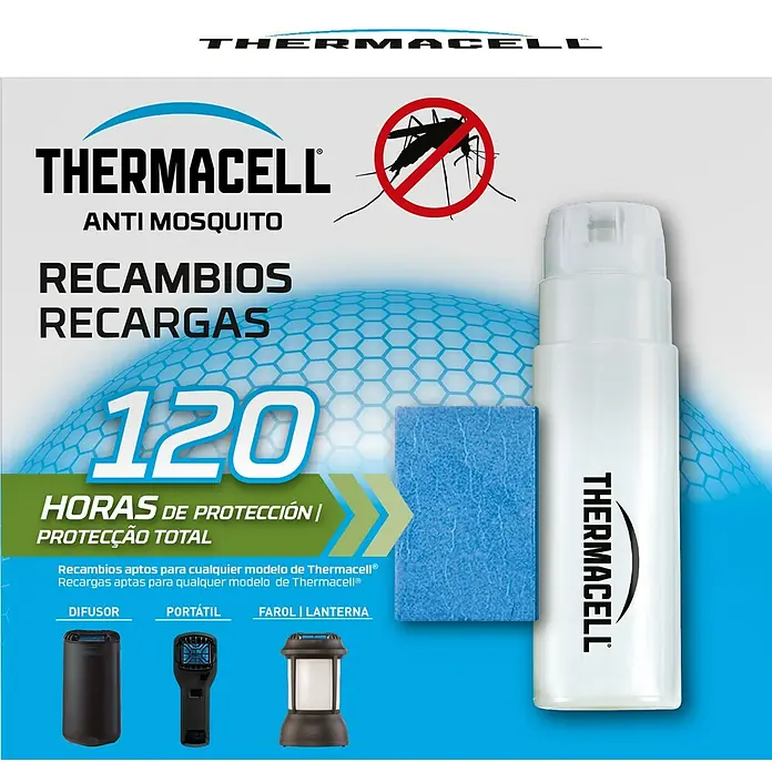 Thermacell Recambio Antimosquitos 120 horas - 40 pzs. - Recambios antimosquitos Thermacell: cartucho repelente blanco y alfombrilla azul para 120 horas de protección.