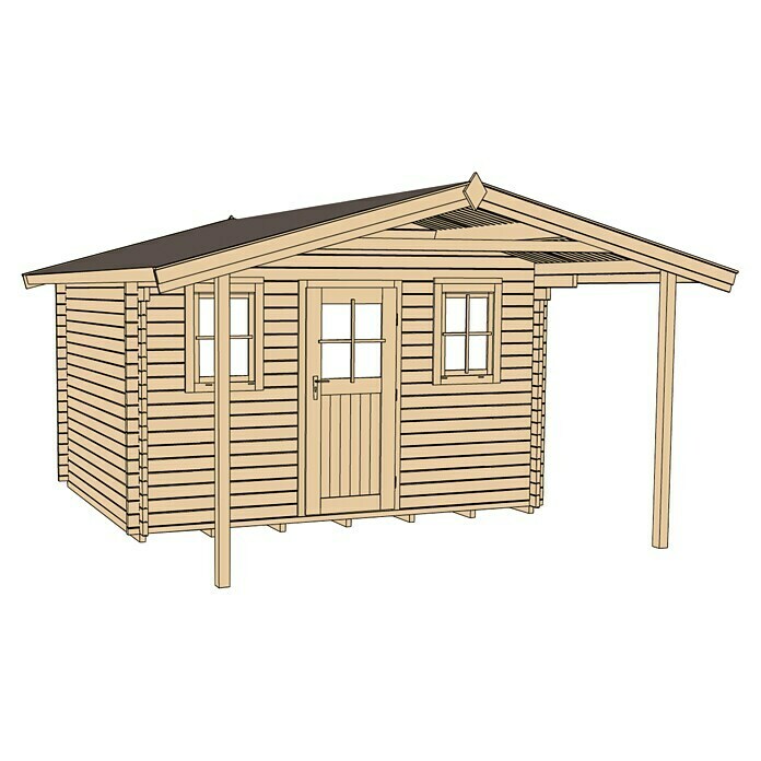 Weka Gartenhaus (Holz, 19 m², Wandstärke: 45 mm, Mit Vordach 2 m)