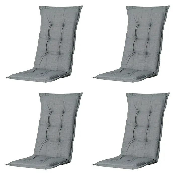 Progarden Gartenmöbel-Set Tampe/Faro - 9 -tlg., Polypropylen, Polyester, Baumwolle, Weiß/Grau, Rückenlehne verstellbar - Vier graue gesteppte Hochlehner-Stuhlkissen.