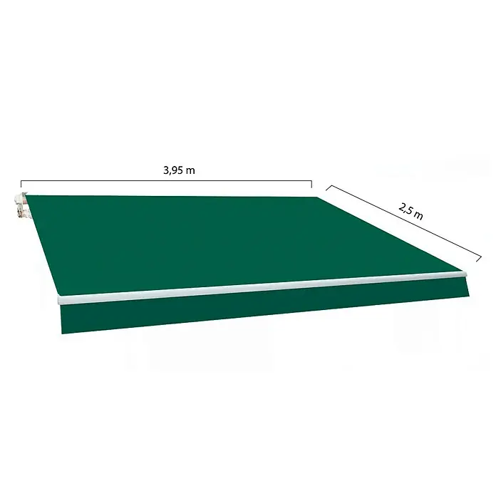 SmartSun Toldo de brazos extensibles Original Kit Poliéster - Verde, Ancho: 4 m, Caída: 2,5 m - Toldo verde con dimensiones de 3,95 m x 2,5 m. Ideal para sombra y protección solar en el jardín o en la terraza.