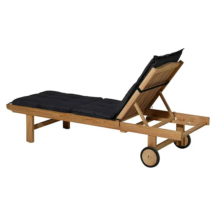 Madison Gartenmöbel-Auflage - Liegenauflage, L x B x H: 200 x 60 x 6 cm, Baumwolle, Polyester, Schwarz - Hölzerne Sonnenliege mit schwarzem Kissen, verstellbarer Rückenlehne und Rollen.