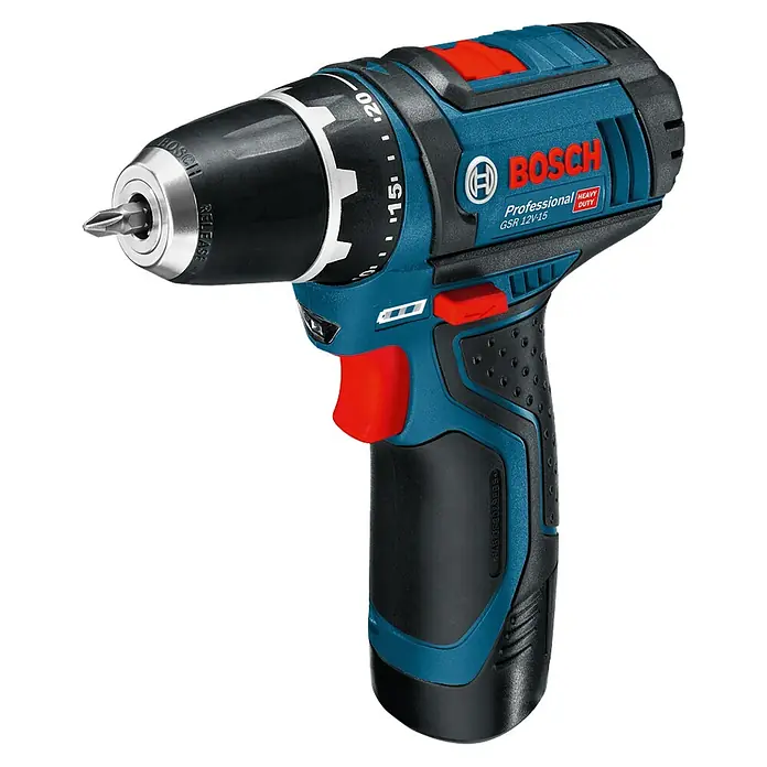 Bosch Professional Maschinen-Set GSR 12V-15 + GWS 12V-76 - 5 -tlg. - Bosch Professional GSR 12V-15 Akku-Bohrschrauber in Blau-Schwarz mit einstellbarer Kupplung und Bit.