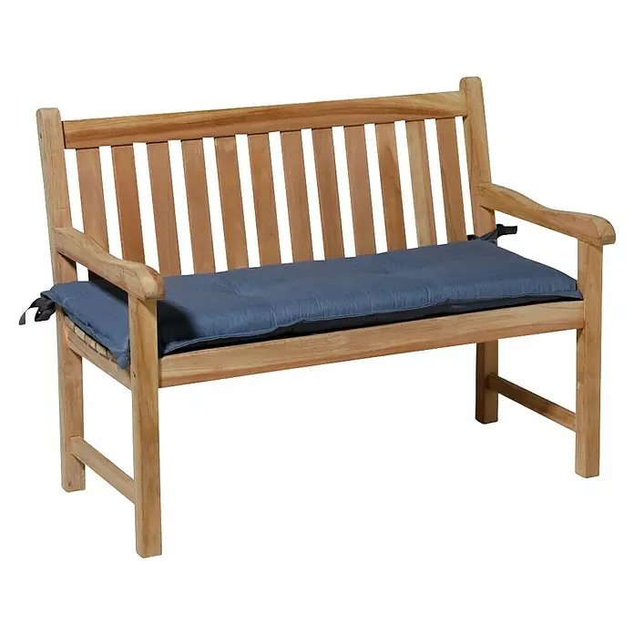 Madison Bankauflage - Kobaltblau, L x B: 150 x 48 cm - Helle Holzgartenbank mit blauem Kissen.