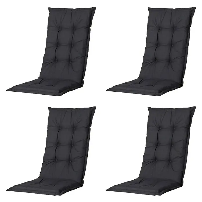 Madison Gartenmöbel-Auflage - Hochlehner, 4 Stk., L x B x H: 123 x 50 x 6 cm, Baumwolle, Polyester, Schwarz - Vier dunkelgraue, getuftete Stuhlkissen.