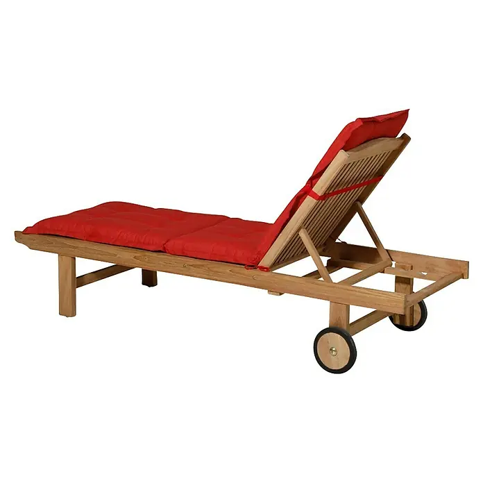 Madison Gartenmöbel-Auflage - Liegenauflage, L x B x H: 200 x 60 x 6 cm, Baumwolle, Polyester, Rot - Hölzerne Sonnenliege mit rotem Kissen, verstellbarer Rückenlehne und Rollen.