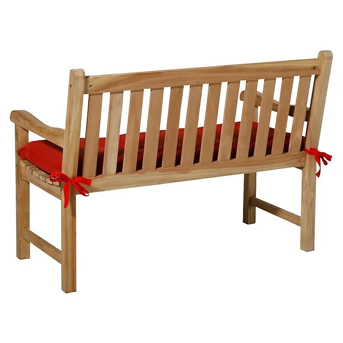 Madison Bankauflage - Rot, L x B: 120 x 48 cm - Helle Holz-Gartenbank mit Lattenrücken und -sitz, versehen mit bequemen roten Kissen, festgebunden.