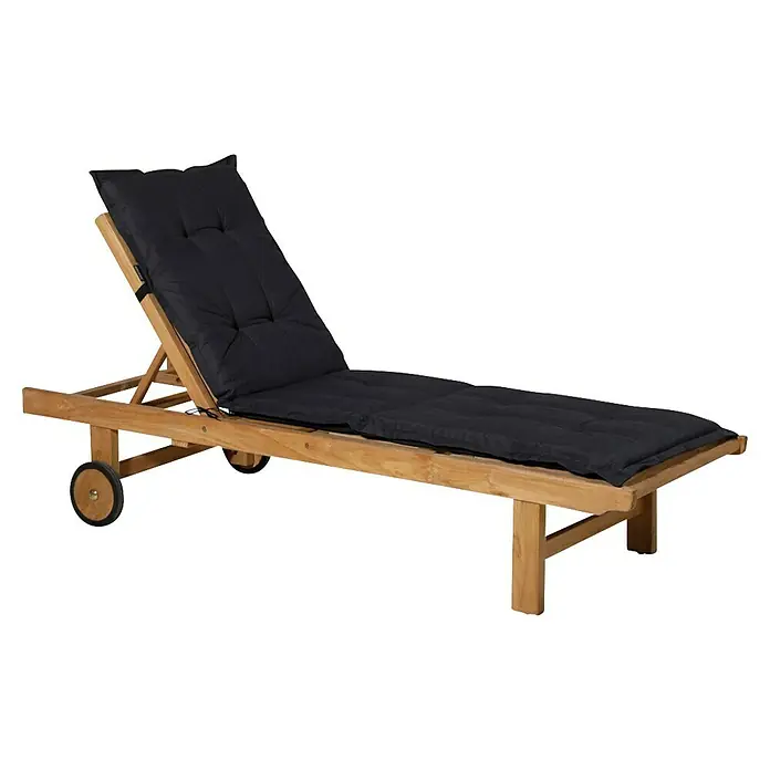 Madison Gartenmöbel-Auflage - Liegenauflage, L x B x H: 200 x 60 x 6 cm, Baumwolle, Polyester, Schwarz - Hölzerne Sonnenliege mit anthrazitfarbenem Kissen und Rädern, mit verstellbarer Rückenlehne.
