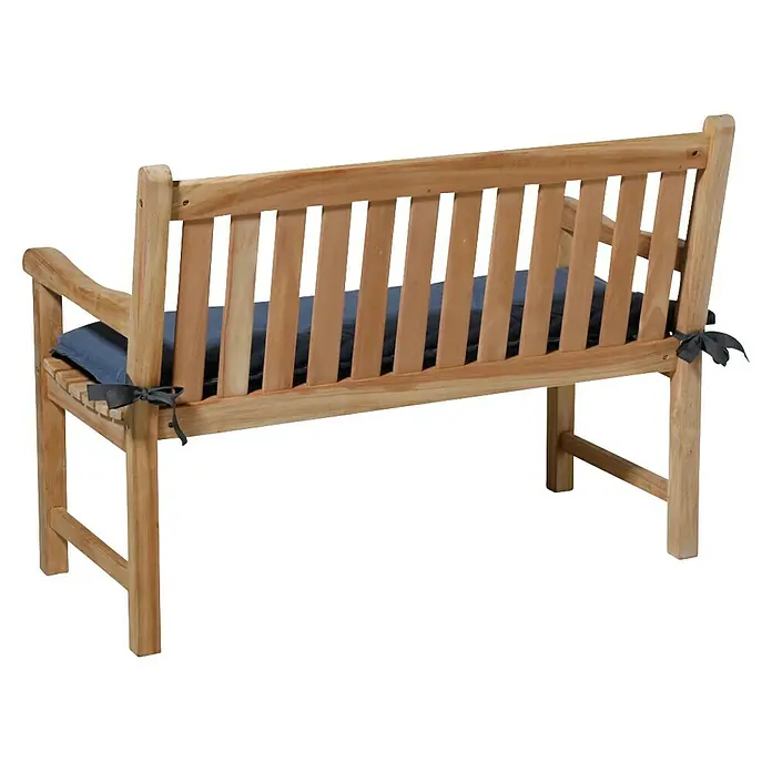 Madison Bankauflage - Kobaltblau, L x B: 150 x 48 cm - Holz-Gartenbank in Naturfarbe mit dunklem Sitzkissen, mit Bändern befestigt.