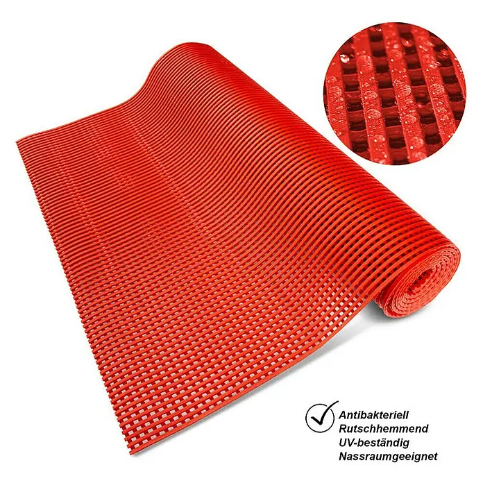Floordirekt Antirutschmatte Adria - Arbeitsplatzmatte für Nasszonen - Rot - 120 x 350 cm - 350 x 120 cm