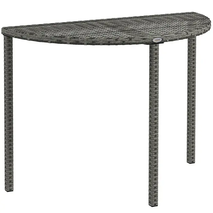 Outsunny Balkontisch halbrund - L x B x H: 100 x 50 x 74 cm, Polyrattan, Metall, Sonstige, Grau