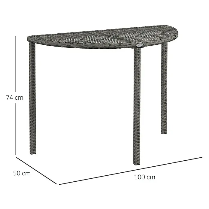 Outsunny Balkontisch halbrund - L x B x H: 100 x 50 x 74 cm, Polyrattan, Metall, Sonstige, Grau