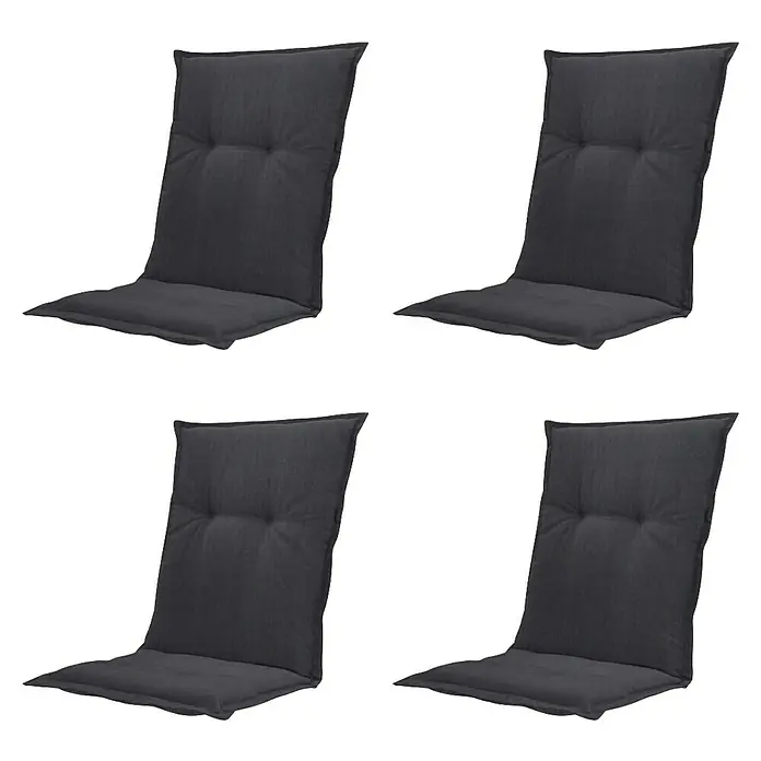 Madison Sitzauflage - Niederlehner, 4 Stk., L x B x H: 105 x 50 x 6 cm, Baumwolle, Polyester, Schwarz - Vier dunkelgraue, gepolsterte Stuhlkissen für bequemes Sitzen.