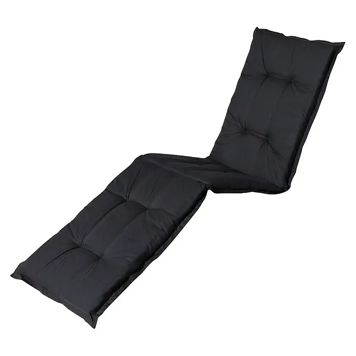 Madison Gartenmöbel-Auflage - Liegenauflage, L x B x H: 200 x 60 x 6 cm, Baumwolle, Polyester, Schwarz - Dunkelgraues, segmentiertes Sonnenliegenkissen.