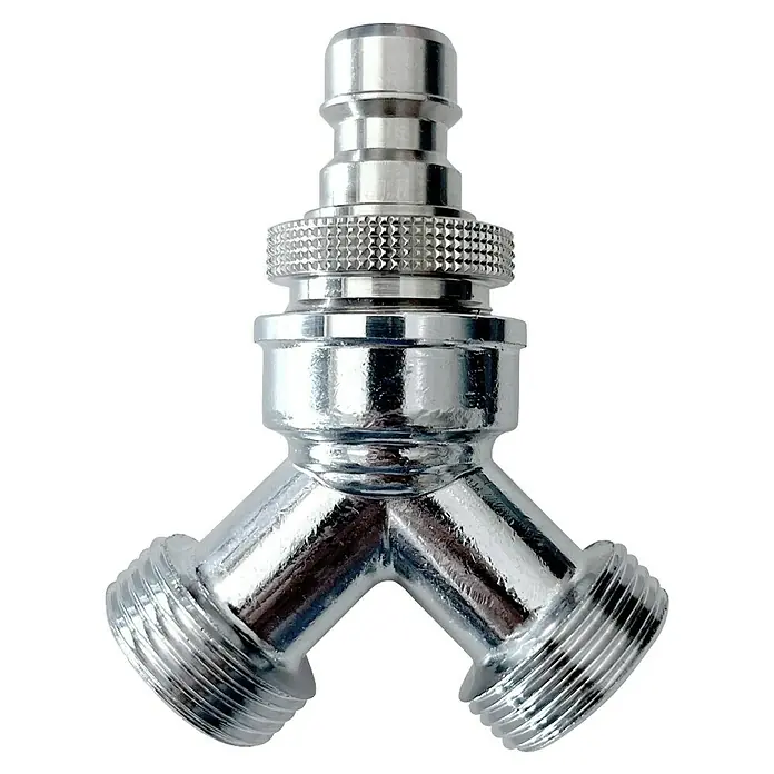 Y-Verteiler - Gewinde: 3/4" X 3/4" - Verchromter Y-Verteiler-Wasserhahnadapter mit Gewindeanschlüssen.