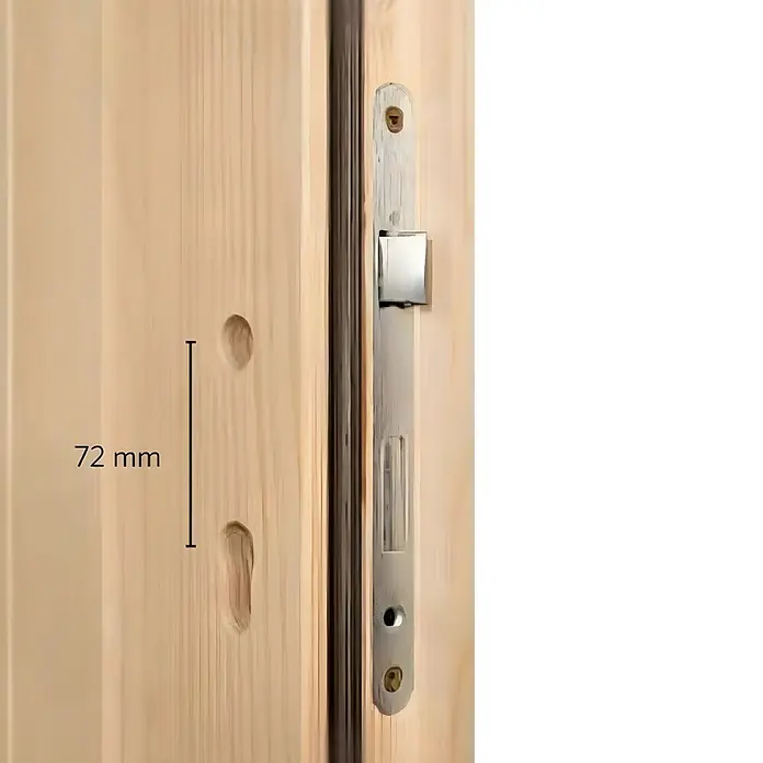 Panto Nebeneingangstür NET 501 - 98 x 198 cm, DIN Anschlag: Rechts - Helle Holztür mit 72 mm Abstand zwischen Griff-/Schlosslöchern und Metallriegel.