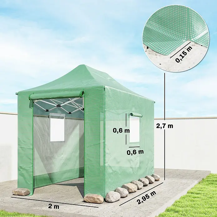 Outsunny Gewächshaus mit Rolltor - 200 x 295 cm, Material Seitenwand: Kunststoff, 3 mm