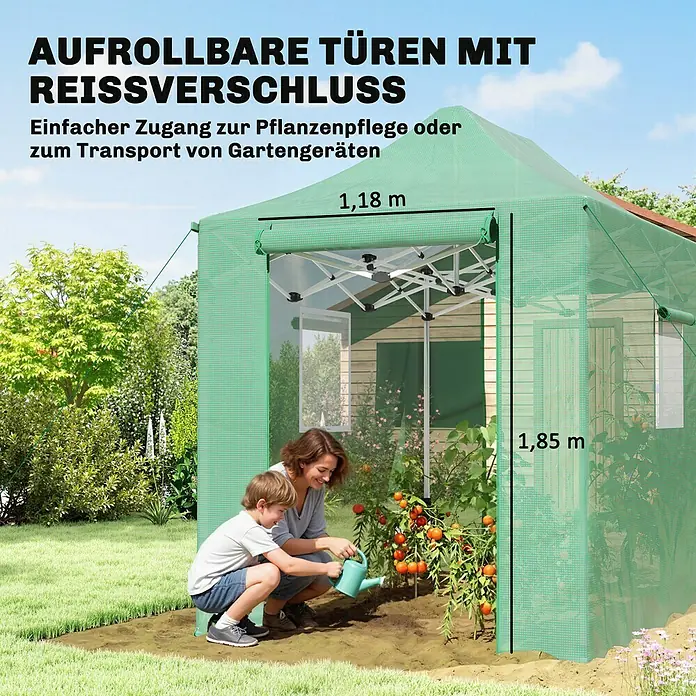 Outsunny Gewächshaus mit Rolltor - 200 x 295 cm, Material Seitenwand: Kunststoff, 3 mm