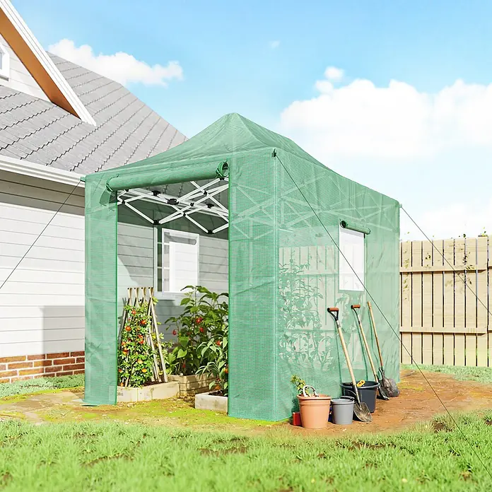 Outsunny Gewächshaus mit Rolltor - 200 x 295 cm, Material Seitenwand: Kunststoff, 3 mm