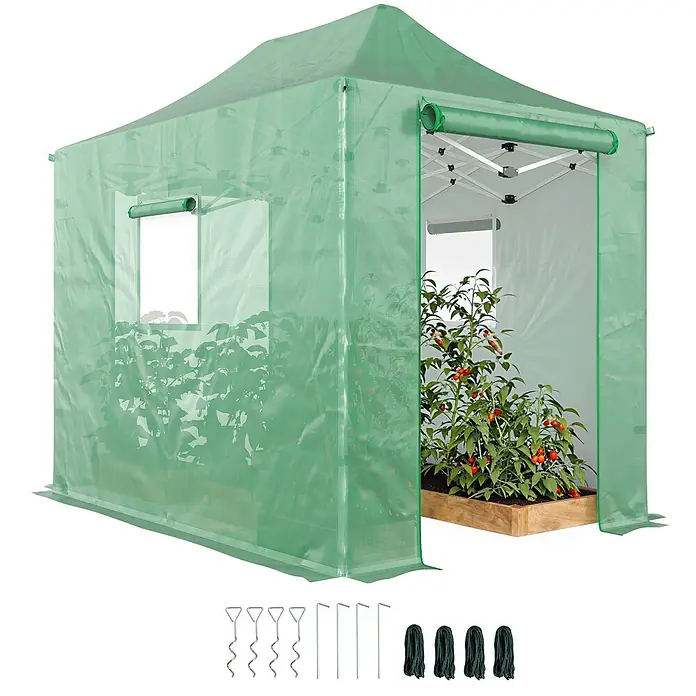 Outsunny Gewächshaus mit Rolltor - 200 x 295 cm, Material Seitenwand: Kunststoff, 3 mm