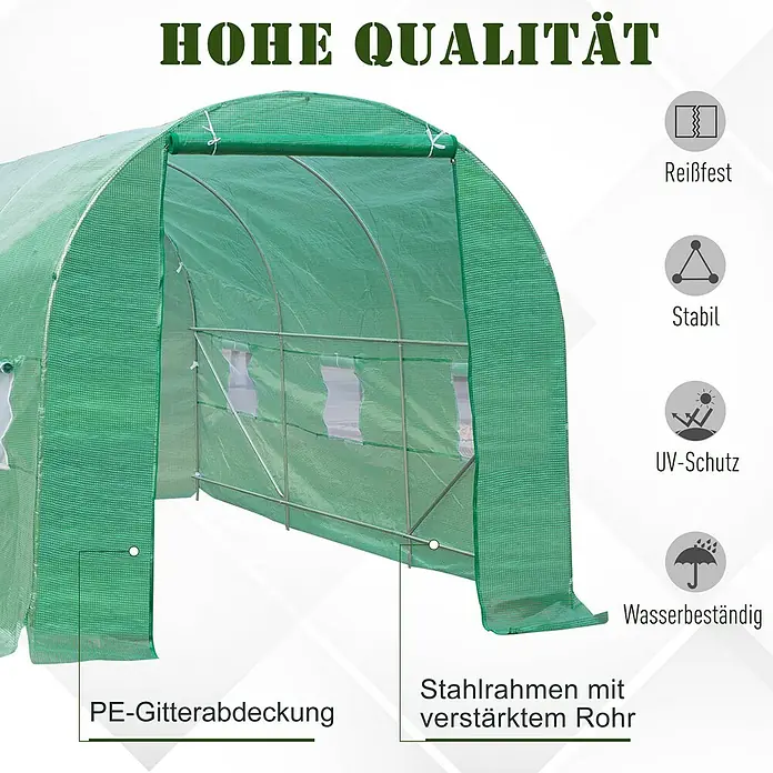 Outsunny Gewächshaus - Außenmaß inkl. Dachüberstand (B x T): 200 x 445 cm, Material Seitenwand: Kunststoff, 2 mm