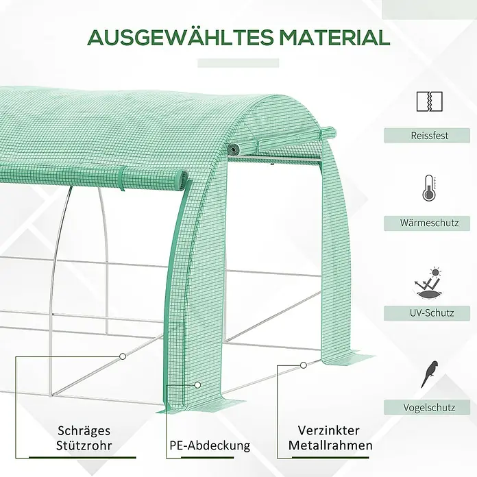 Outsunny Gewächshaus mit Aufrollbare Wände - 300 x 397 cm, Material Seitenwand: Kunststoff, 3 mm