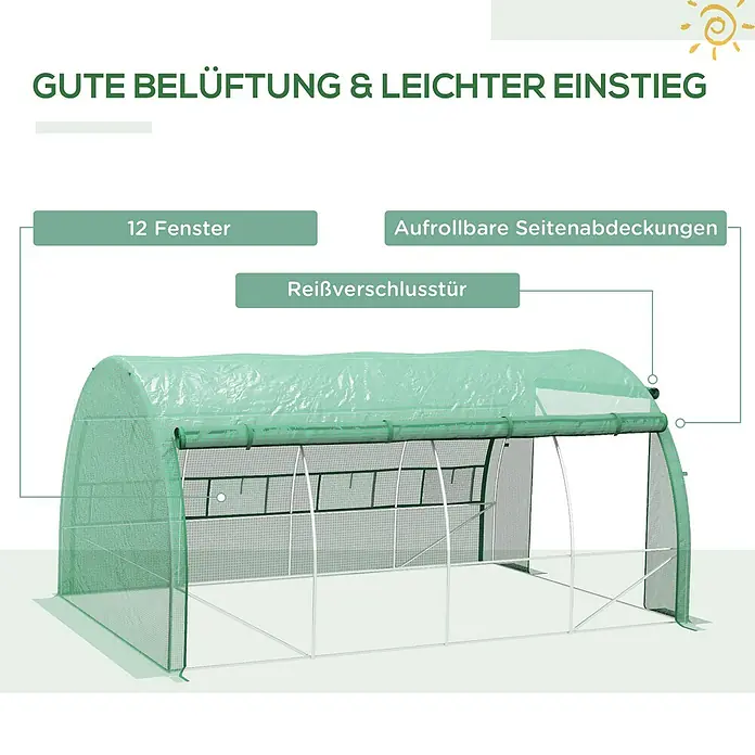 Outsunny Gewächshaus mit Aufrollbare Wände - 300 x 397 cm, Material Seitenwand: Kunststoff, 3 mm