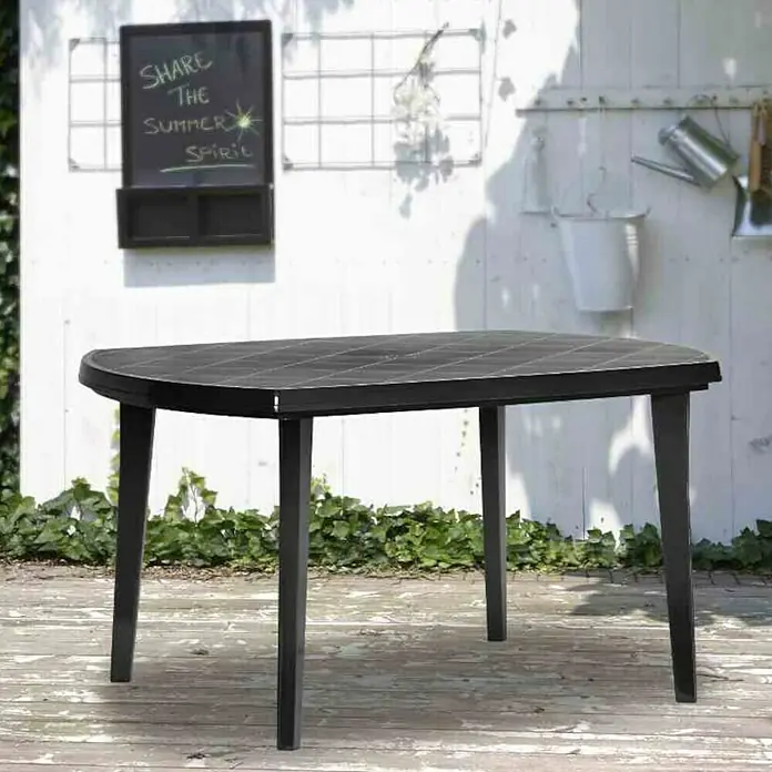 Progarden Gartenmöbel-Set Aruba/Elise - 9 -tlg., Polypropylen, Polyester, Baumwolle, Kobaltblau - Dunkler Gartentisch mit halbovalem, gerastertem Oberteil.