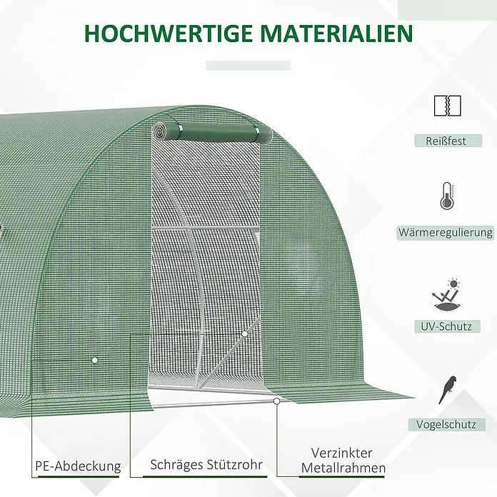 Outsunny Gewächshaus mit 6 Fenster - Außenmaß inkl. Dachüberstand (B x T): 300 x 450 cm, Material Seitenwand: Kunststoff, 3 mm