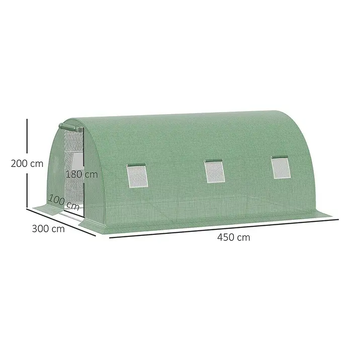 Outsunny Gewächshaus mit 6 Fenster - Außenmaß inkl. Dachüberstand (B x T): 300 x 450 cm, Material Seitenwand: Kunststoff, 3 mm