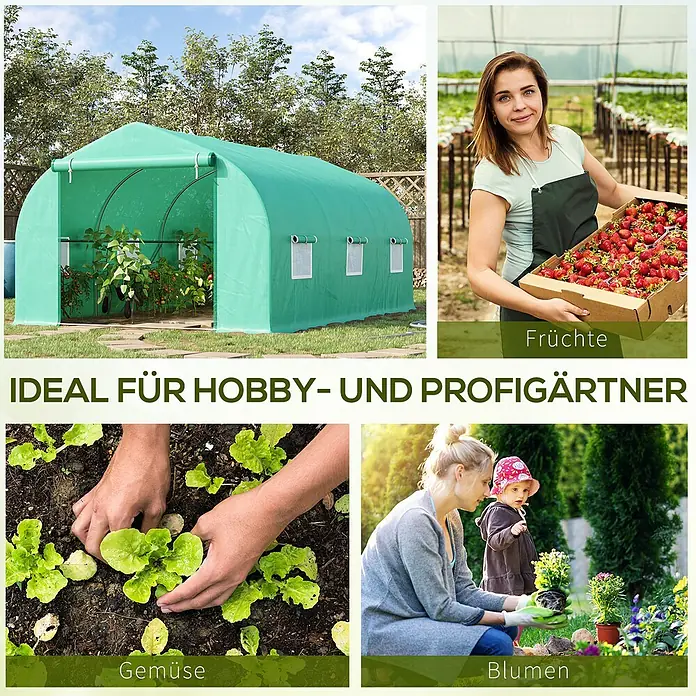 Outsunny Gewächshaus Wasserdicht und UV-beständig - Außenmaß inkl. Dachüberstand (B x T): 300 x 450 cm, Material Seitenwand: Kunststoff, 3 mm, Silber