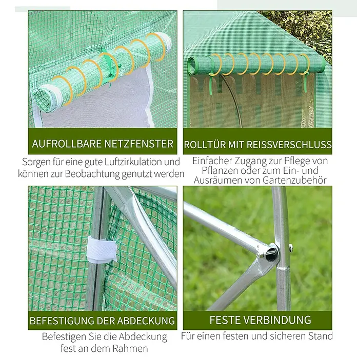 Outsunny Gewächshaus Wasserdicht und UV-beständig - Außenmaß inkl. Dachüberstand (B x T): 300 x 450 cm, Material Seitenwand: Kunststoff, 3 mm, Silber