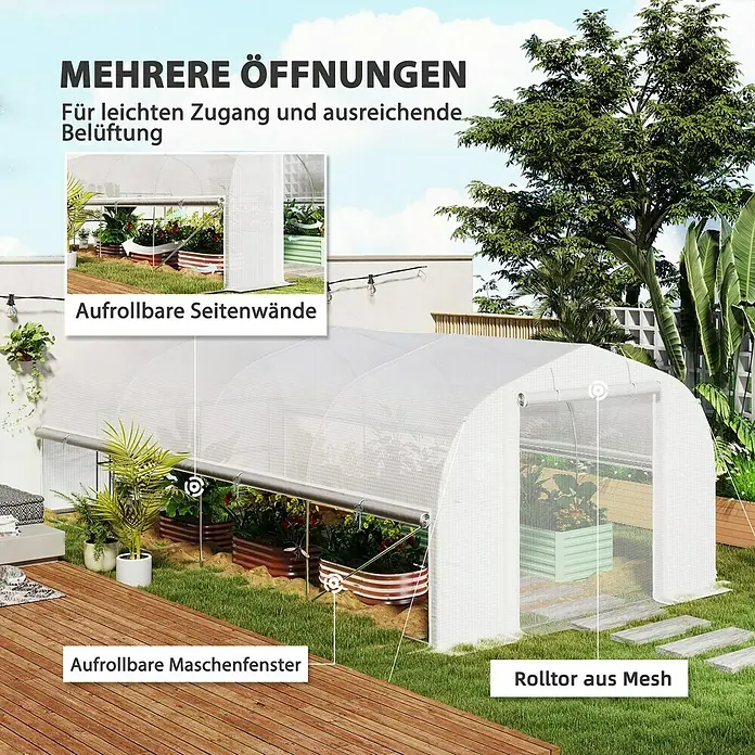 Outsunny Gewächshaus mit 8 Fenster - 300 x 595 cm, Material Seitenwand: Kunststoff, 3 mm