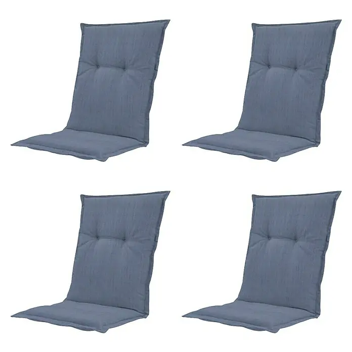 Madison Sitzauflage - Niederlehner, 4 Stk., L x B x H: 105 x 50 x 6 cm, Baumwolle, Polyester, Blau - Vier blau-graue Stoff-Sitz- und Rückenkissen mit Knopfheftung.