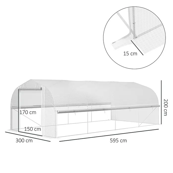 Outsunny Gewächshaus mit 8 Fenster - 300 x 595 cm, Material Seitenwand: Kunststoff, 3 mm
