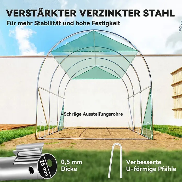 Outsunny Gewächshaus mit Stahlrahmen - 200 x 300 cm, Material Seitenwand: Kunststoff, 4 mm