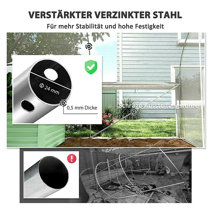 Outsunny Gewächshaus mit 8 Fenster - 300 x 595 cm, Material Seitenwand: Kunststoff, 3 mm