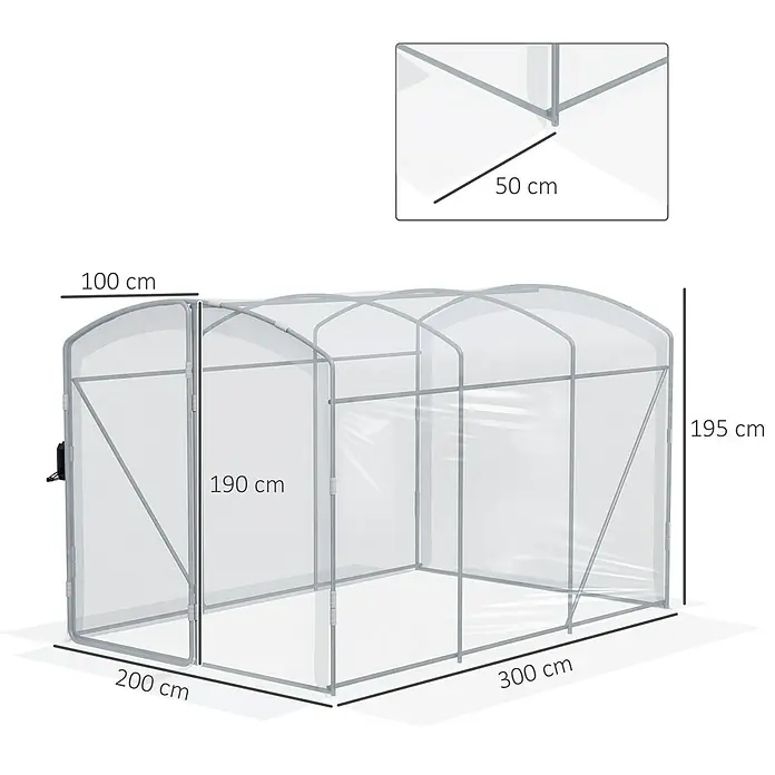 Outsunny Gewächshaus - 200 x 300 cm, Material Seitenwand: Kunststoff, 4 mm, Silber