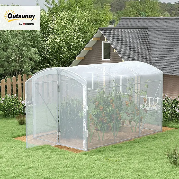 Outsunny Gewächshaus - 200 x 300 cm, Material Seitenwand: Kunststoff, 4 mm, Silber