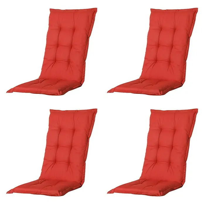 Progarden Gartenstuhl-Set Aruba - 8 Stk., Polypropylen, Polyester, Baumwolle, Rot, B x T x H: 61 x 60 x 109 cm - Vier rote gepolsterte, gesteppte Auflagen für Gartenstühle.