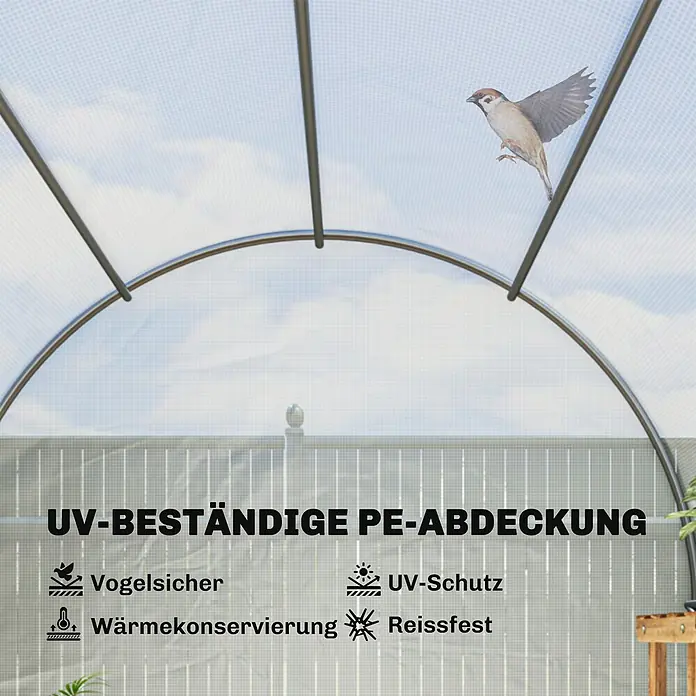 Outsunny Gewächshaus mit 6 Seitenfenster - 200 x 350 cm, Material Seitenwand: Kunststoff, 3 mm