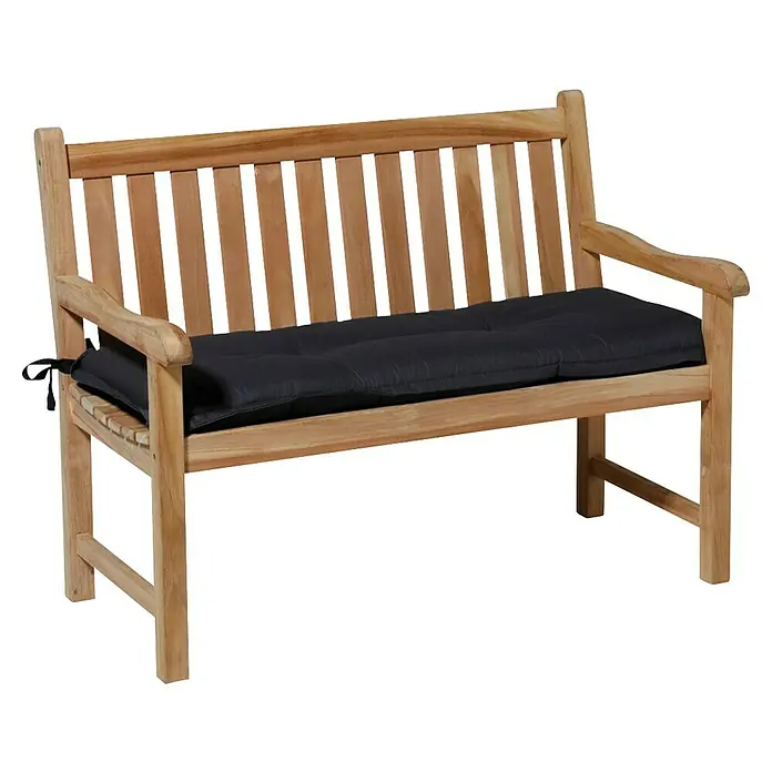 Madison Bankauflage - Schwarz, L x B: 150 x 48 cm - Helle Holzgartenbank mit Lattenrücken und -sitz, versehen mit einem schwarzen Polster.