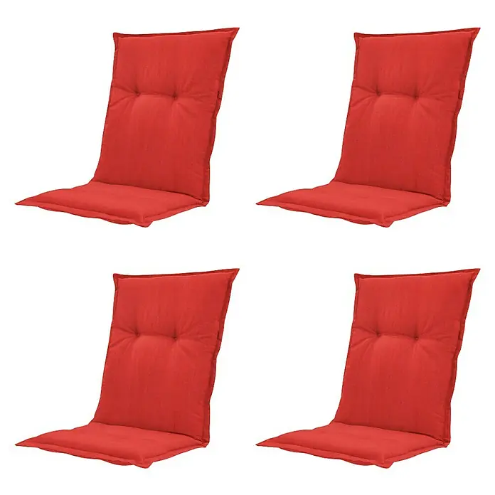 Madison Sitzauflage - Niederlehner, 4 Stk., L x B x H: 105 x 50 x 6 cm, Baumwolle, Polyester, Rot - Vier rote, gesteppte Stuhlkissen mit Rücken- und Sitzteil.