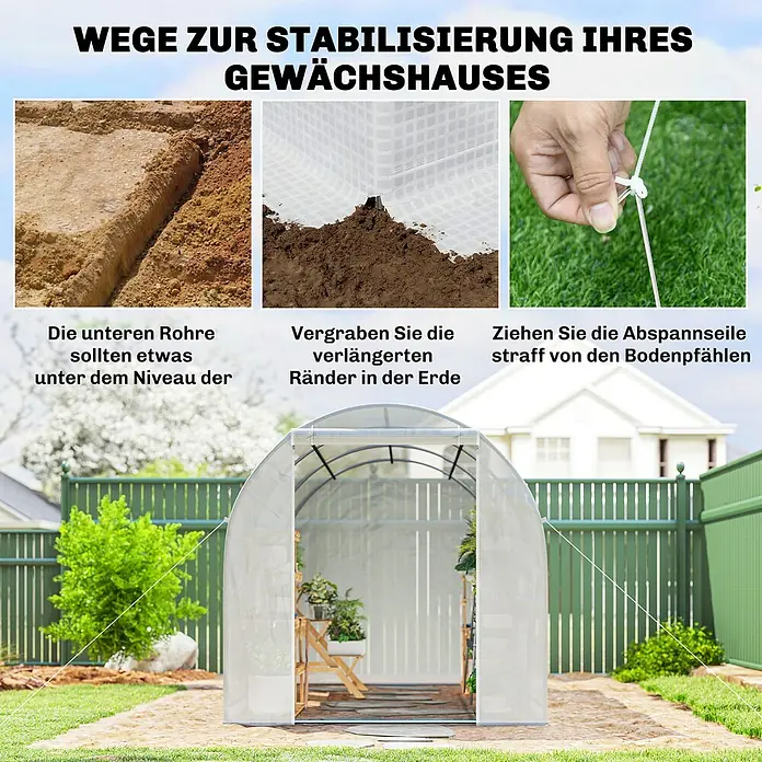 Outsunny Gewächshaus mit 6 Seitenfenster - 200 x 350 cm, Material Seitenwand: Kunststoff, 3 mm