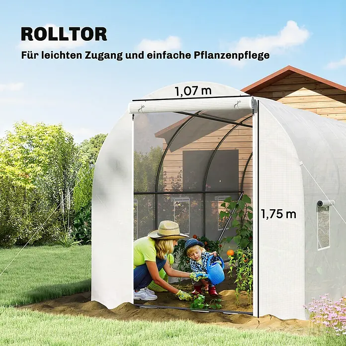 Outsunny Gewächshaus mit 6 Seitenfenster - 200 x 350 cm, Material Seitenwand: Kunststoff, 3 mm