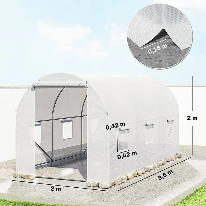 Outsunny Gewächshaus mit 6 Seitenfenster - 200 x 350 cm, Material Seitenwand: Kunststoff, 3 mm