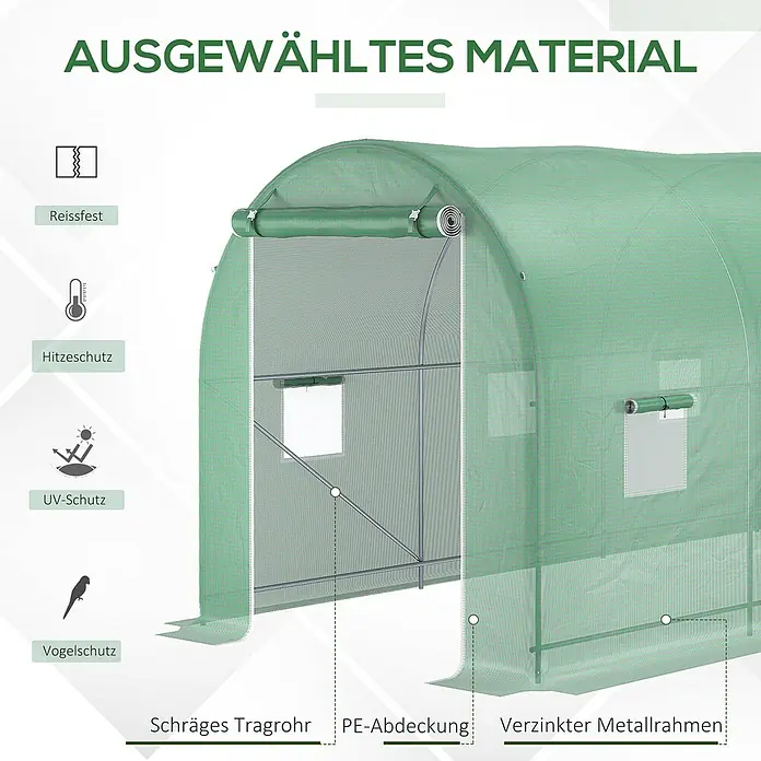 Outsunny Gewächshaus mit Bogendach - 200 x 500 cm, Material Seitenwand: Kunststoff, 3 mm